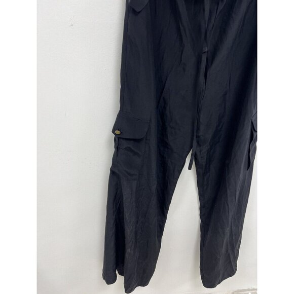 Cynthia Steffe 100% Silk  Wide Leg Pockets jumpsuit Open Top Black Size 12 - Picture 4 of 13